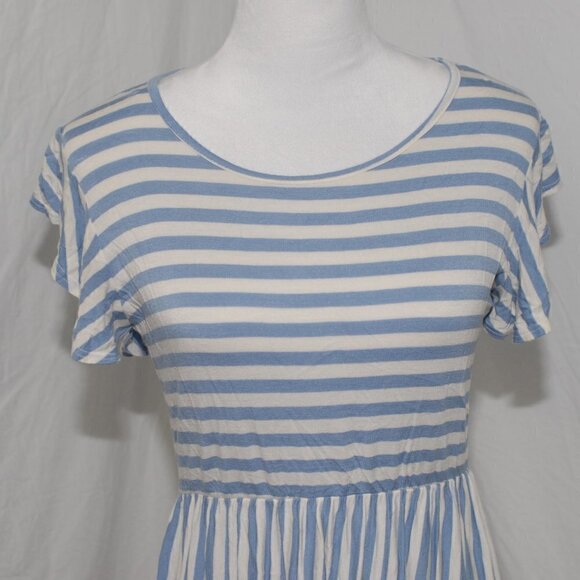 Made in USA Tunic BomBom Womens Small Blue White Stripes Short Sleeve Mini Dress - Picture 4 of 8